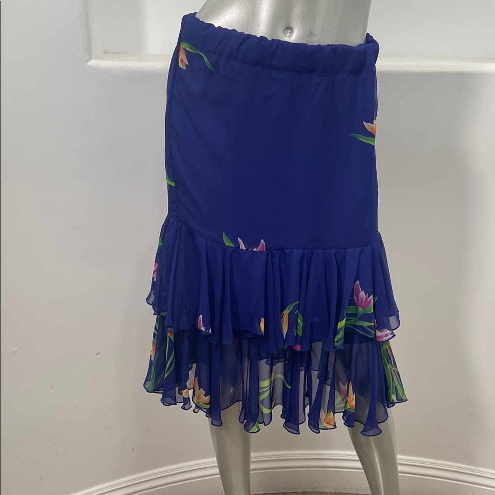Handmade Blue Green Floral Tiered  Skirt